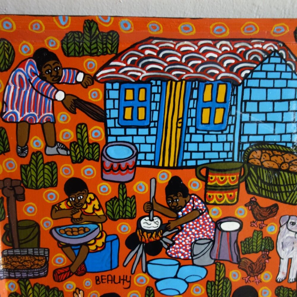 Folk Art Hand Crafted Painted on Wood “Village Life” Wall Art - Picture 2 of 8